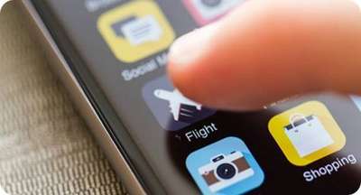Finger tapping flight app on phone