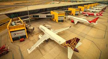 Aircraft parked at terminal gates during operations