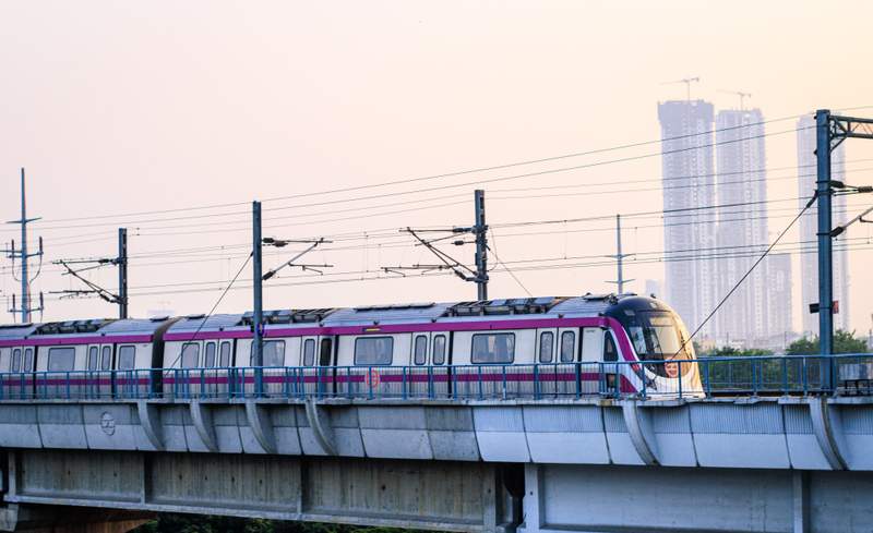 Metro train connecting the airport
