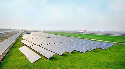 Solar panels installed near airport runway area