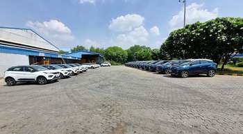 Fleet of vehicles parked at airport facility