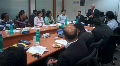Meeting room session with stakeholders in discussion