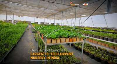 Hi-tech plant nursery with rows of saplings at Delhi Airport