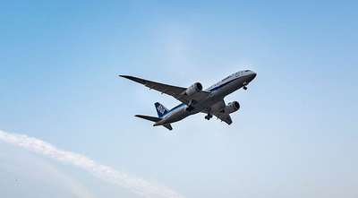 Airplane flying in clear sky