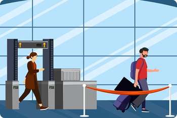 Illustration of passenger exiting security check